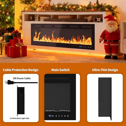 60" Smart Electric Fireplace Wall Mount, 1500w Heater - Image 3