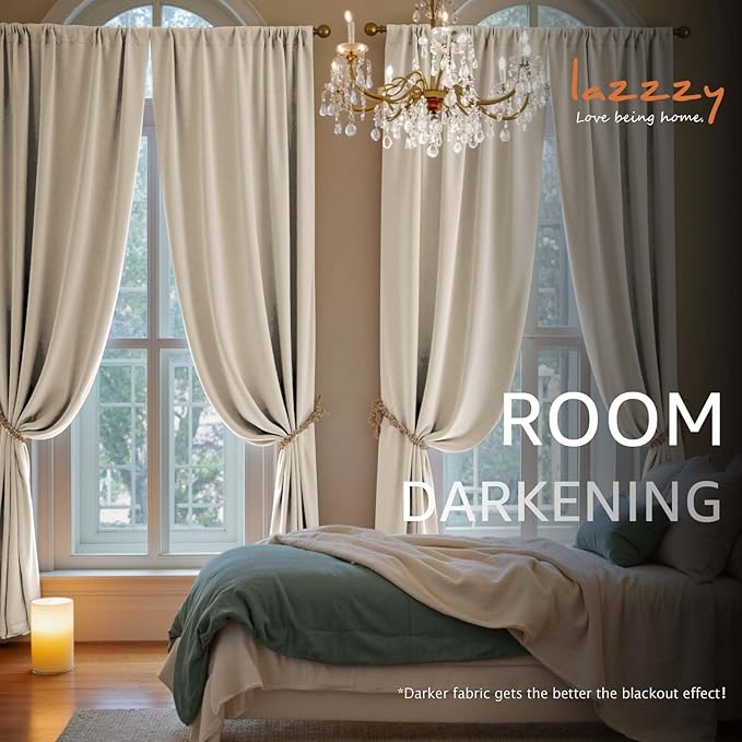 Lazzzy Velvet Blackout Extra Long Curtains Thermal Insulated Room Window Drapes - Image 5