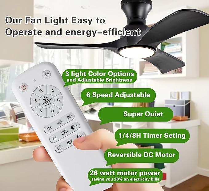 Ceiling Fans with Lights, 42 Inch Low Profile Ceiling Fan with Light, Flush - Image 4