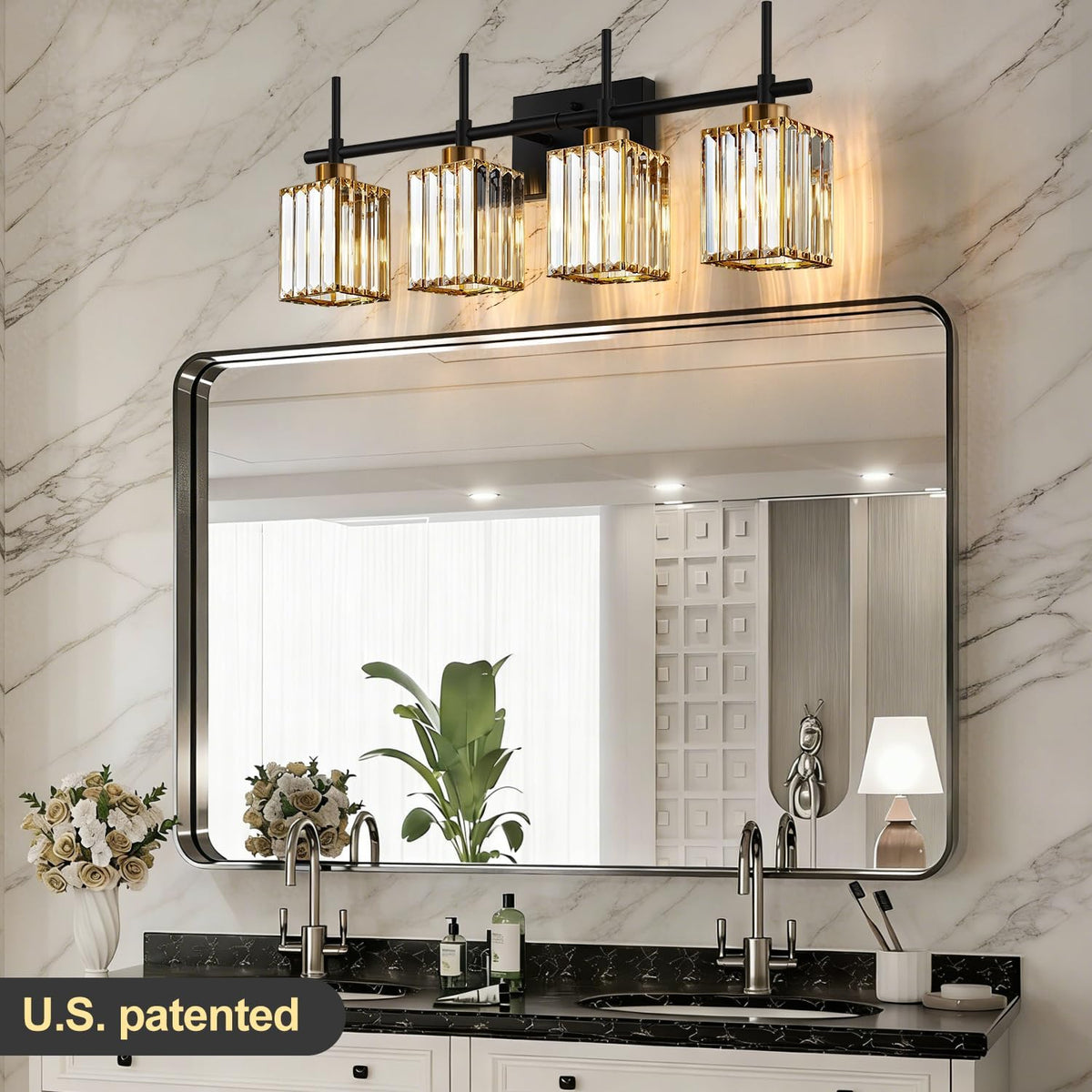 Torondo Modern Crystal Bathroom Vanity Light 4-Lights Gold Bathroom Light Fix...
