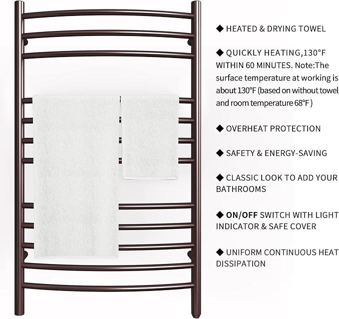 HEATGENE Towel Warmer Venetian Bronze, Electric Hot Towel Rails, Wall-Mounted - Image 3