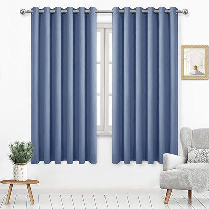 DWCN Dusty Blue Blackout Curtains 63 Inch Length, Room Darkening Drapes by DWCN
