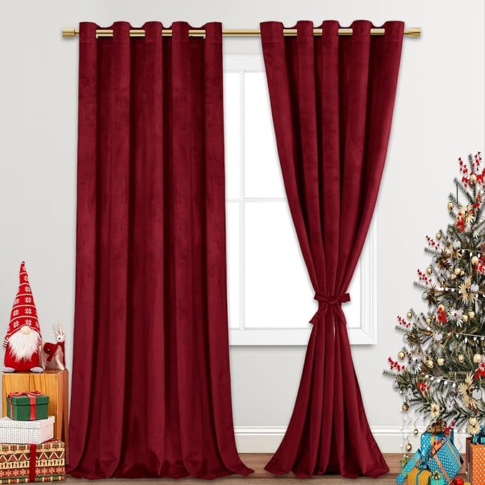 JIUZHEN Red Velvet Curtains 84 inches by JIUZHEN