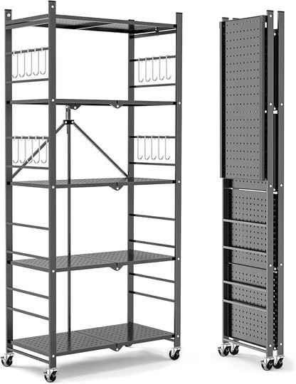 Himix Storage Shelves with 20 Hooks, 5-Tier Foldable Shelves - Image 7