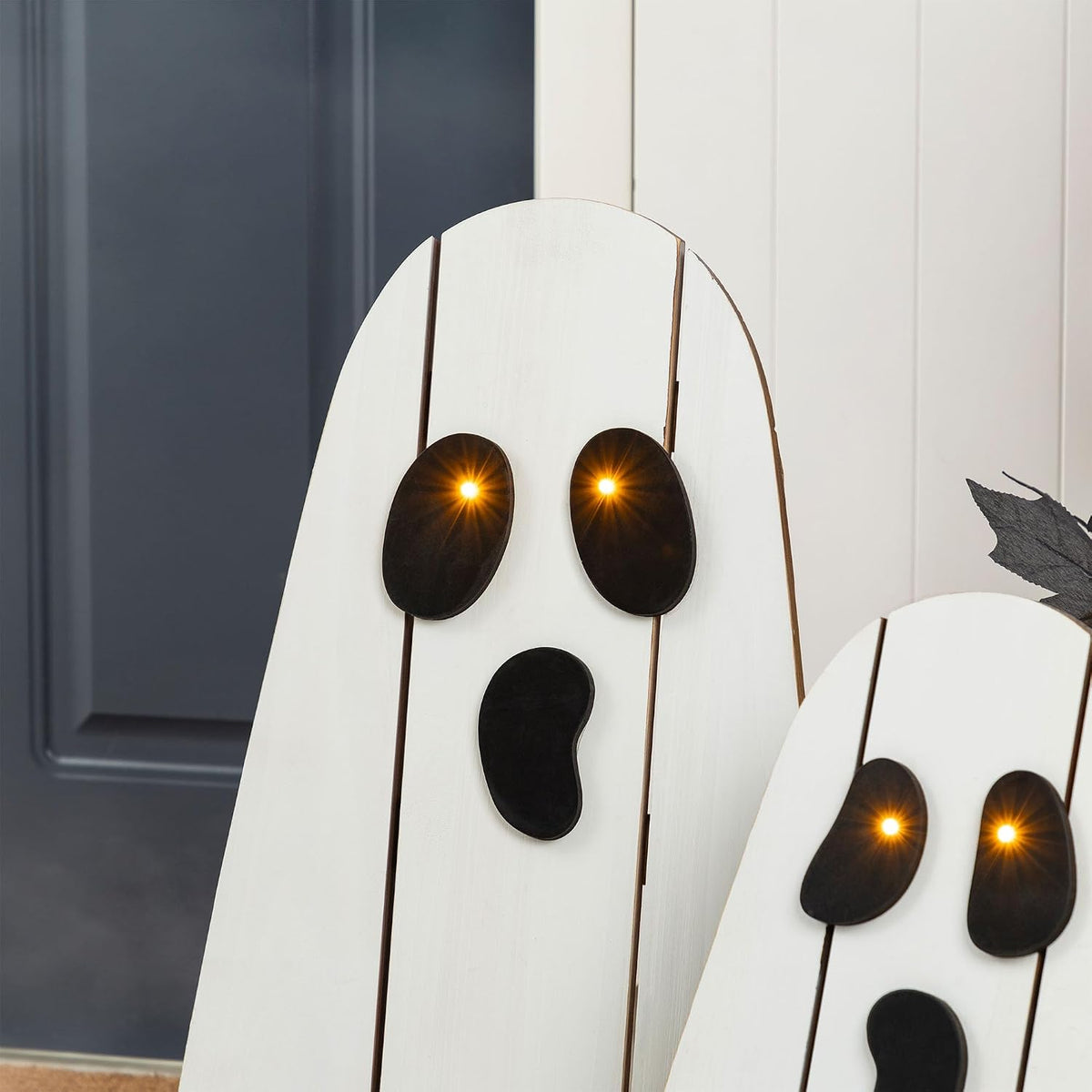Glitzhome Set of 2 Halloween Lighted Wood Ghost Porch Decor - 24" H &amp...