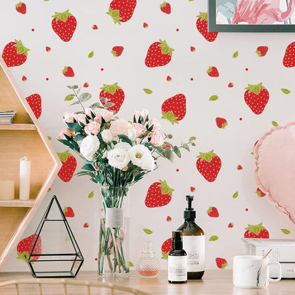 Strawberry Stickers - 48 PCS, 4 Sheets, Fruits Kitchen Decor, Wall Decor for Bedroom, Bathroom, Classroom, Nursery Room