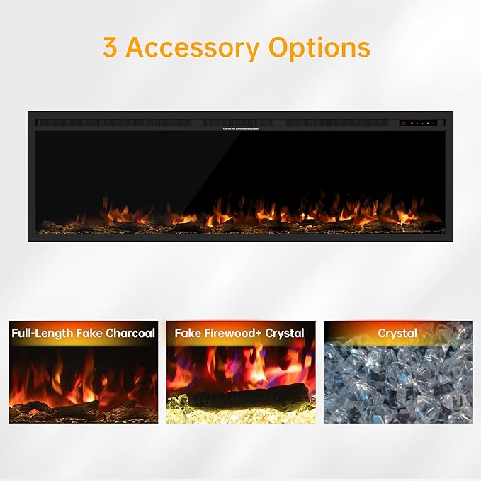 60" Electric Fireplace, Ultra-Thin Recessed/Wall Mounted Electric Fireplace - Image 4