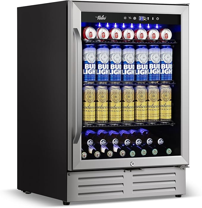 24 Inch Beverage Refrigerator, 210 Cans Under Counter Beverage Cooler, and Milk by Velivi