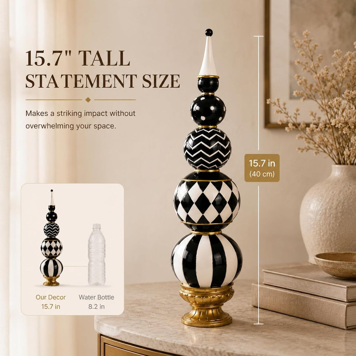 15.7" Black White Checkered Home Decor for Fall, Halloween Table
