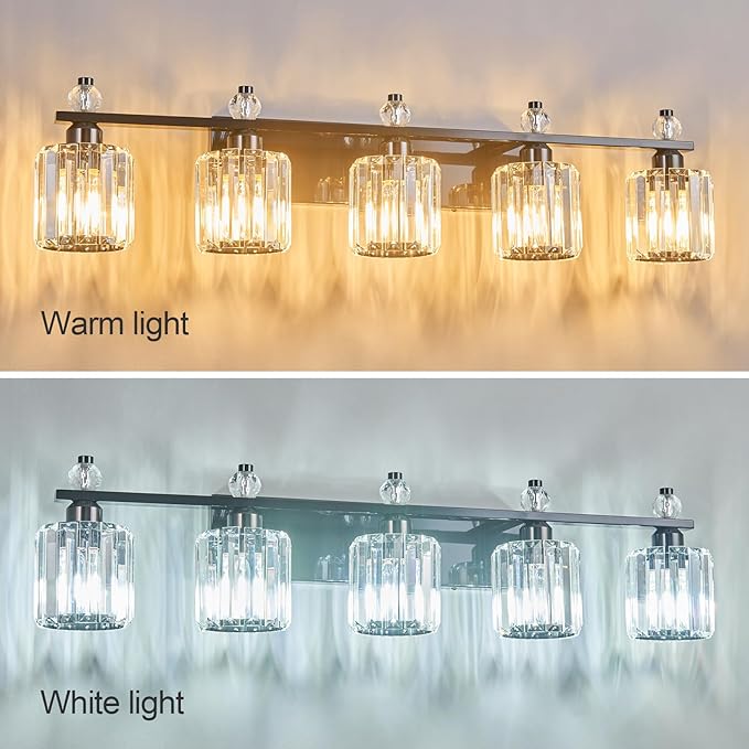 FDPBY Bathroom Vanity Lights 5-Light Plating Black Modern Crystal Vanity Light - Image 2