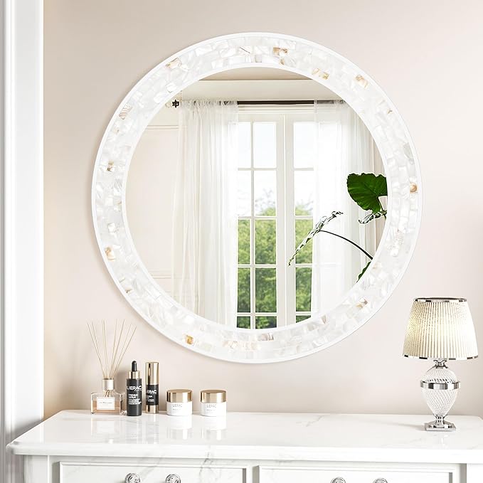 Tanmicoshomy Round Wall Mirror 30 Inch, Natural Shell Framed Circle Mirrors - Image 5