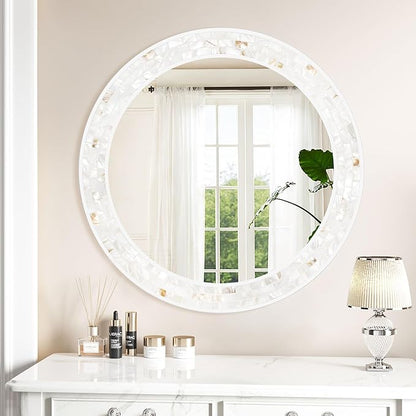 Tanmicoshomy Round Wall Mirror 30 Inch, Natural Shell Framed Circle Mirrors - Image 5