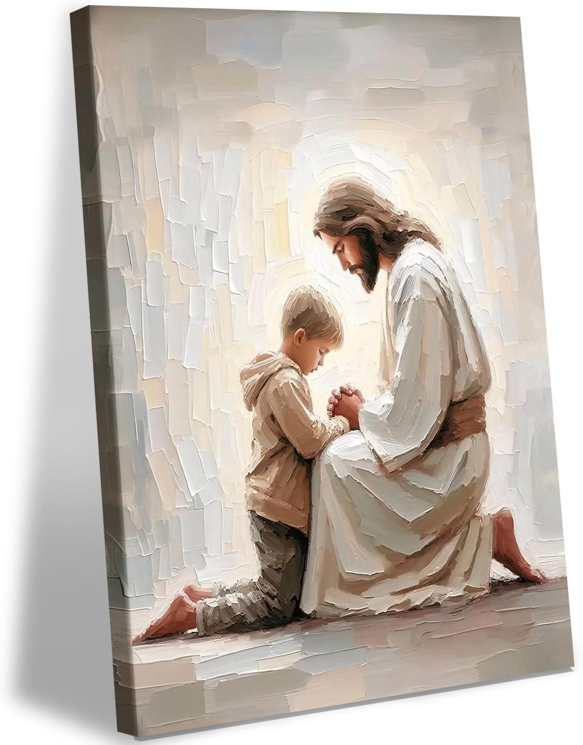 AUUAUU Jesus and Boy Praying Wall Art Christian Canvas Prints 12x16 Inches | Religious Painting Jesus and Children Picture Prints Artwork Christmas Wall Decor for Living Room Bedroom Ready to Hang