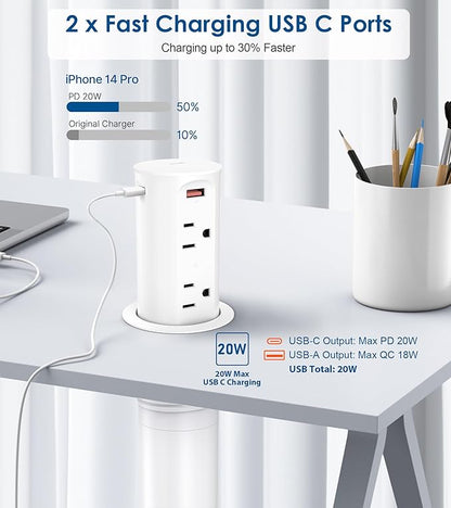 2.5 inch Hole Pop up Outlet for Countertop, 20W USB C, 4 USB Ports, 4 Outlets - Image 3