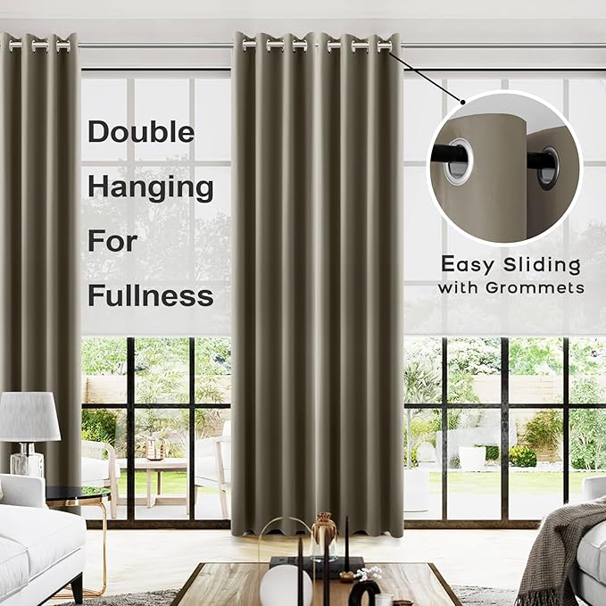 KOUFALL Taupe 52x96 Inches Long Blackout Curtains - Image 2