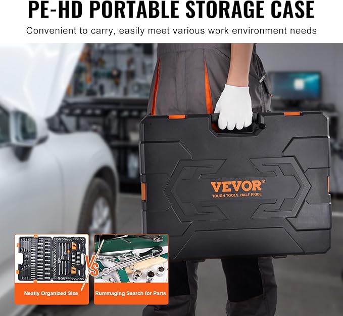VEVOR Mechanics Tool Set, 1/4" 3/8" 1/2" Drive Deep and Standard Sockets - Image 5