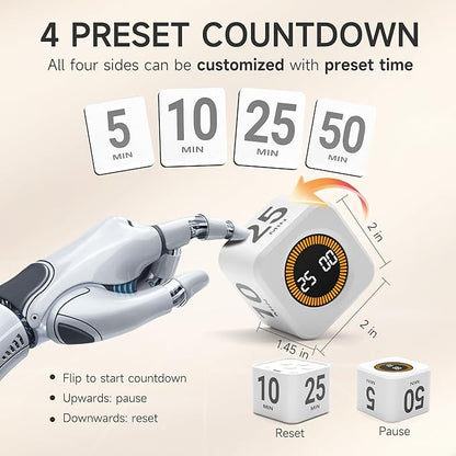 Rotating Productivity Timer 5, 50 Minutes Preset, Desk Cube w/Gravity Sensor - Image 2