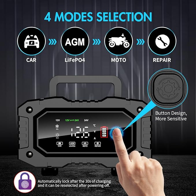 YONHAN Battery Charger 20A 12V/24V LiFePO4 Lead Acid Fully Automatic Battery - Image 4