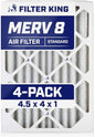 Filter King 4.5x4x1 Air Filter | 4-PACK | MERV 8 HVAC Pleated A/C Furnace by FilterKing