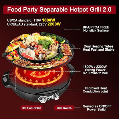 Food Party Hot Pot Electric Korean BBQ Grill 2 in 1 Hotpot Smokeless Indoor - Image 2