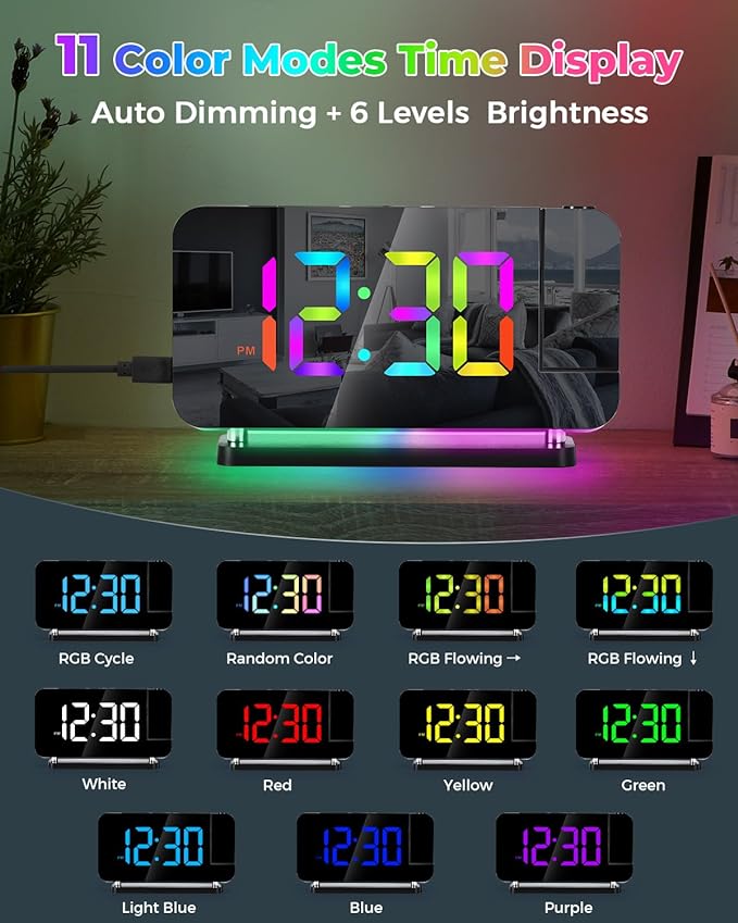 SZELAM Projection Alarm Clock, 7.4 in Digital Mirror Clocks, - Image 5