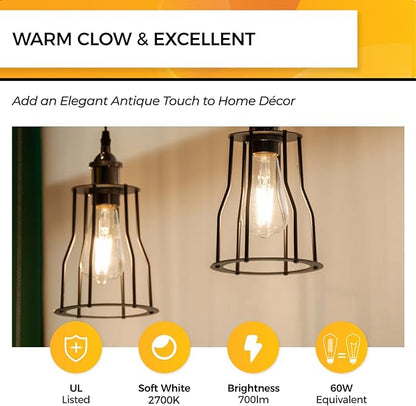 Hizashi LED Edison Bulbs Dimmable, E26 LED Bulb 60 watt, 2700K Soft Warm White - Image 2