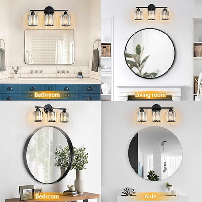 FDPBY Modern 3 Light Crystal Vanity Light, Plating Black Vertical Bathroom - Image 4