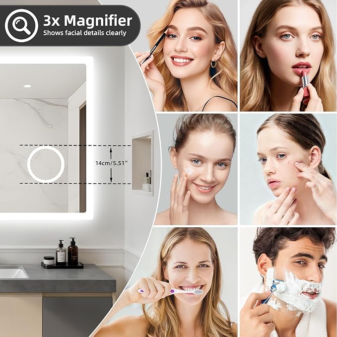 LUVODI Bathroom Mirror LED Lighted: 40x24 inch Rectangle Makeup Vanity - Image 8