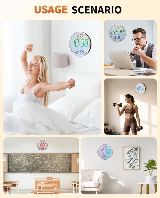 GLOKUUCA 12" Large Digital Wall Mount Clock, Count Down Timer, Big LED - Image 9