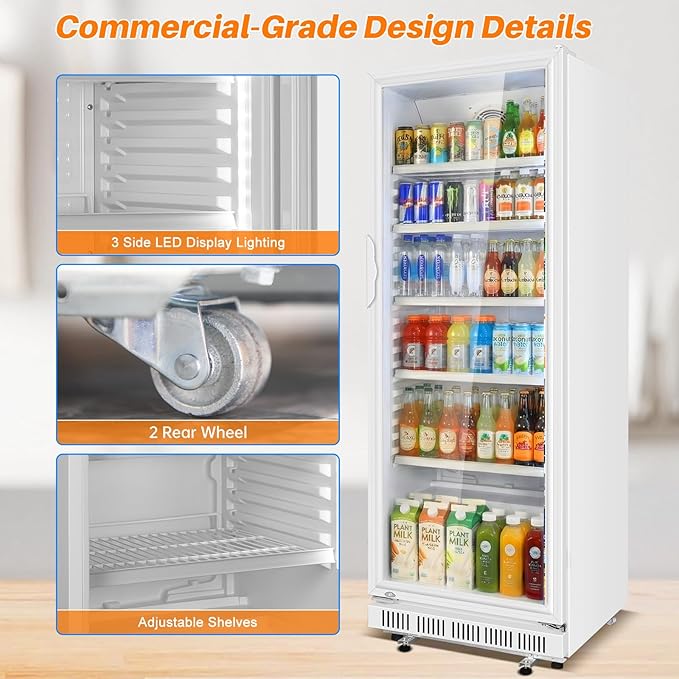 Commercial Beverage Refrigerator, 24.5" Glass Door Display Fridge, 15 Cu.Ft - Image 7