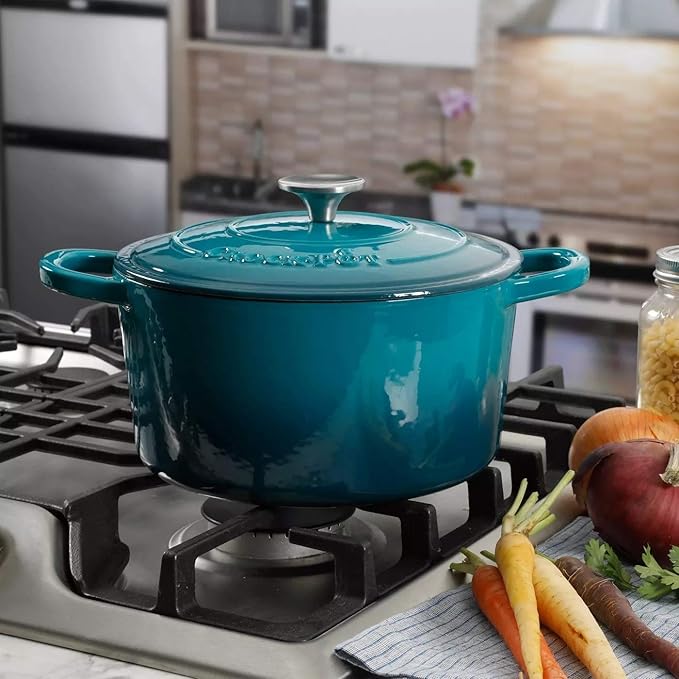 Crock-Pot Artisan 5-Quart Round Enameled Cast Iron Dutch Oven – Teal Ombre - Image 7