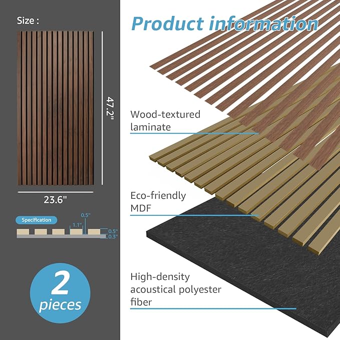 Art3d 2-Pack Acoustic Wood Slat Wall Panels - Image 5