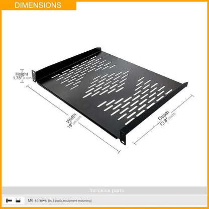 RIVECO 2 Pieces 1U Rack Shelves 19” Tray Cabinet Mount Vented Cantilevers - Image 2