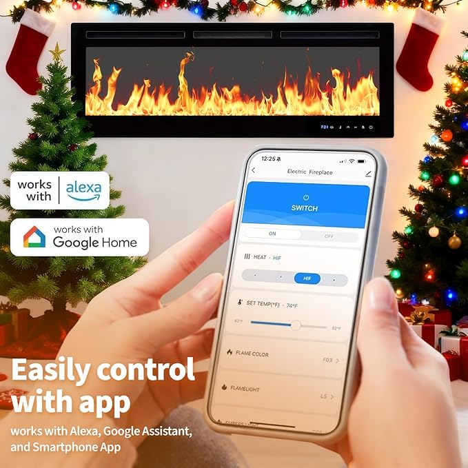 72" Smart Electric Fireplace Wall Mount, 1500w Heater - Image 6