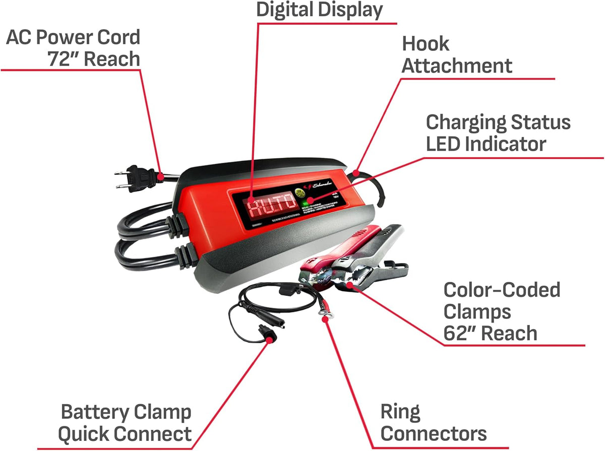 schumacher electric 3a car battery charger & maintainer, package contents
