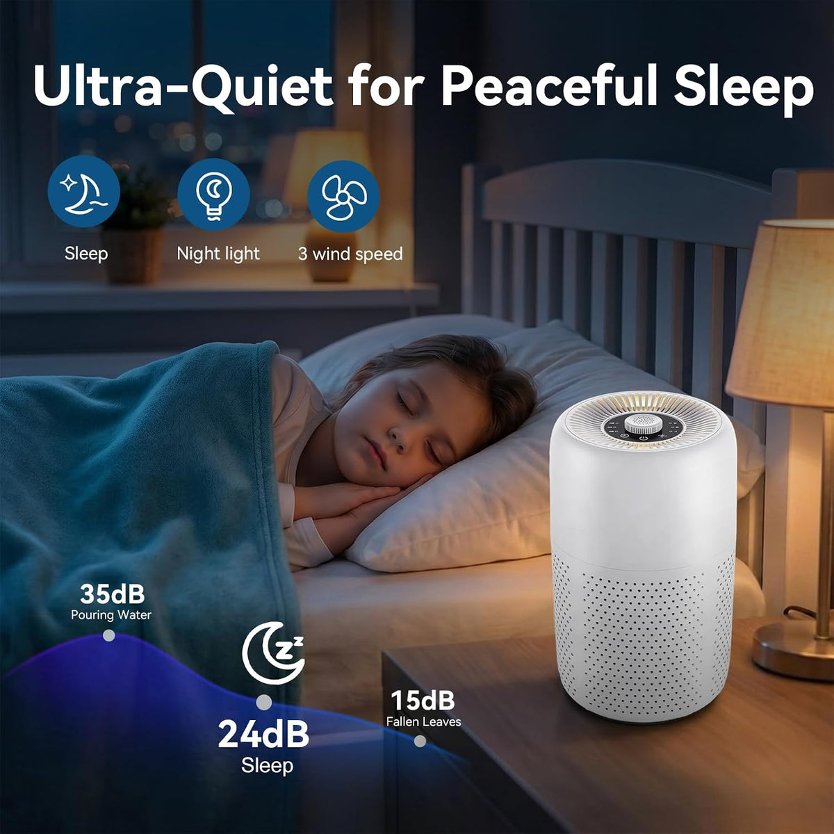 yariki air purifiers for bedroom,high efficiency up to, side view
