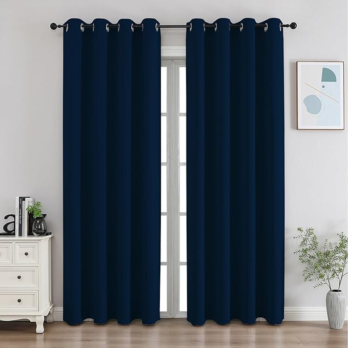 CUCRAF Navy Blue Blackout Curtains 84 Inches Long, Thermal Insulated Noise by CUCRAF
