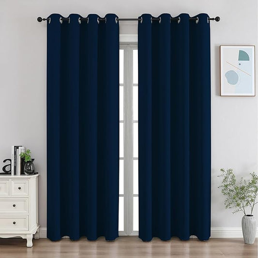 CUCRAF Navy Blue Blackout Curtains 84 Inches Long, Thermal Insulated Noise by CUCRAF