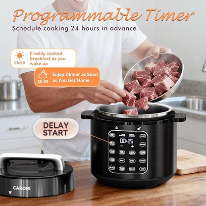 9-in-1 Electric Pressure Cooker 6 Quart Black, Stainless Steel Pot, 12 Preset - Image 7