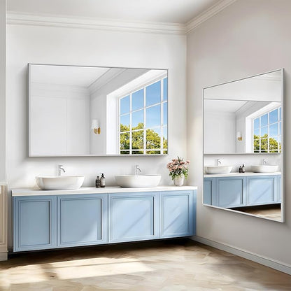 40x60inch Silver Bathroom Mirror, Large Rectangular Wall Mirrors - Image 8