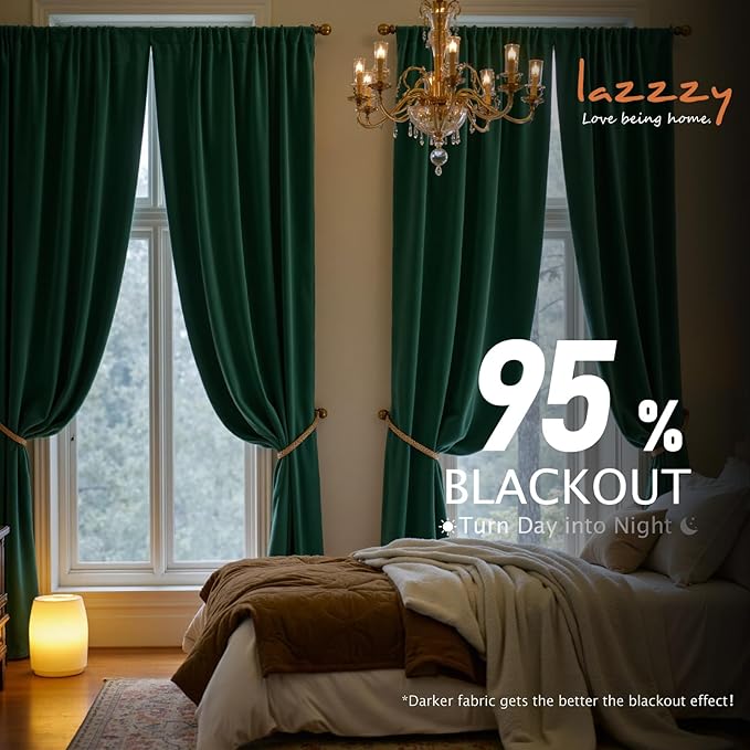 Lazzzy Velvet Blackout Curtains Thermal Insulated Room Window Drapes Super Soft - Image 5
