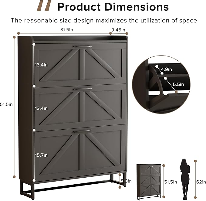 EOYUTLLY Shoe Cabinet Storage for Entryway, Narrow Shoe Rack - Image 2