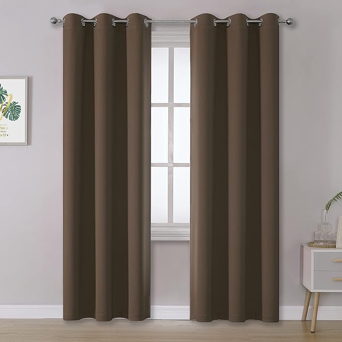 DUALIFE Brown Curtains 84 Inches Long Coffee Color Blackout Curtains by DUALIFE