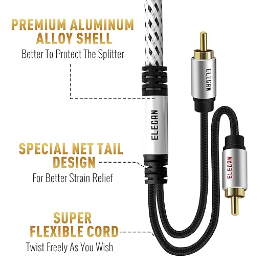 Elecan Premium RCA Cable 100 Ft 2 RCA Male to 2 RCA Male Stereo Audio Cable - Image 3