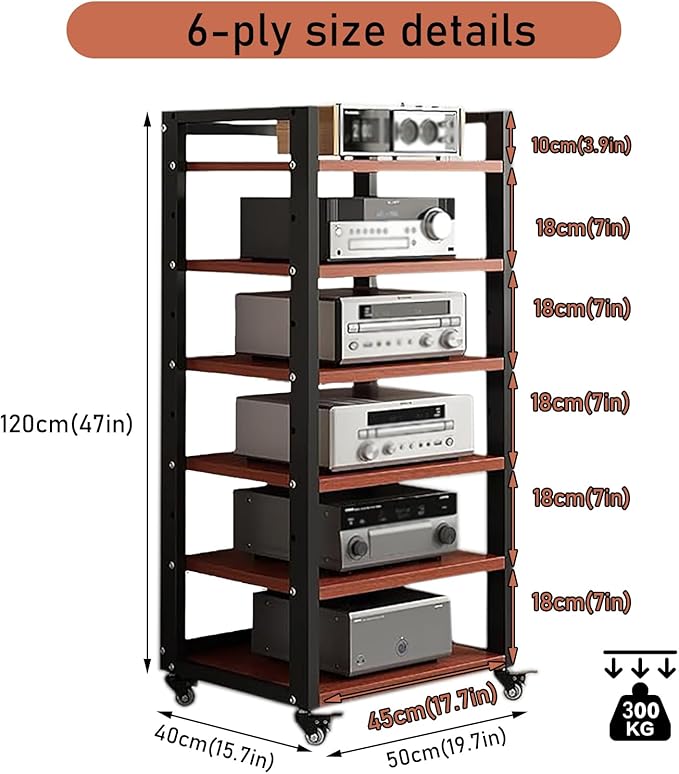 Dernoing 6 Tier Audio Rack Tower, CD Record Player Stereo Receiver AV Equipment - Image 2