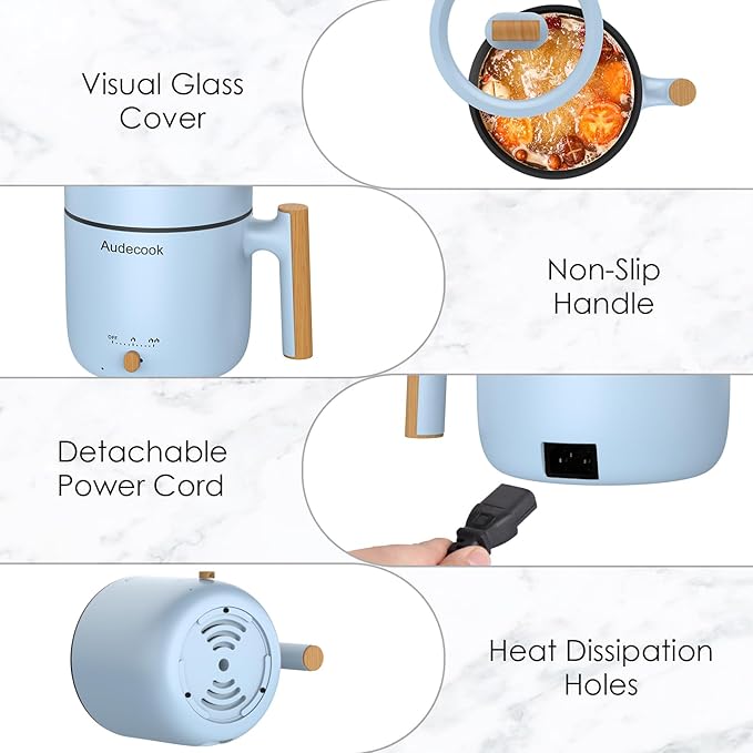 Audecook Hot Pot Electric with Steamer, 1.8L Portable Mini Travel Cooker - Image 5