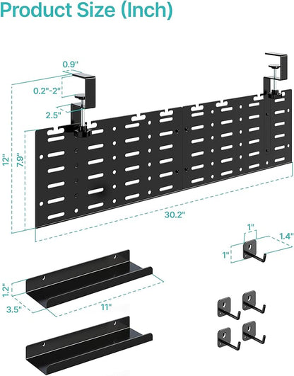 Under Desk Cable Management Tray, 30.2" Vertical Metal Pegboard Organizer - Image 9