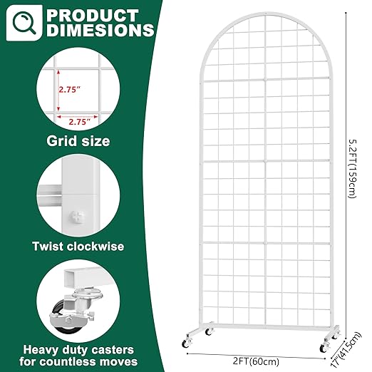 Asee'm Grid Wall Panels Display Stand 2' x 5.2' FT White Movable Wire Grid Wall - Image 2
