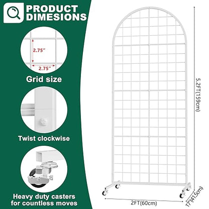 Asee'm Grid Wall Panels Display Stand 2' x 5.2' FT White Movable Wire Grid Wall - Image 2