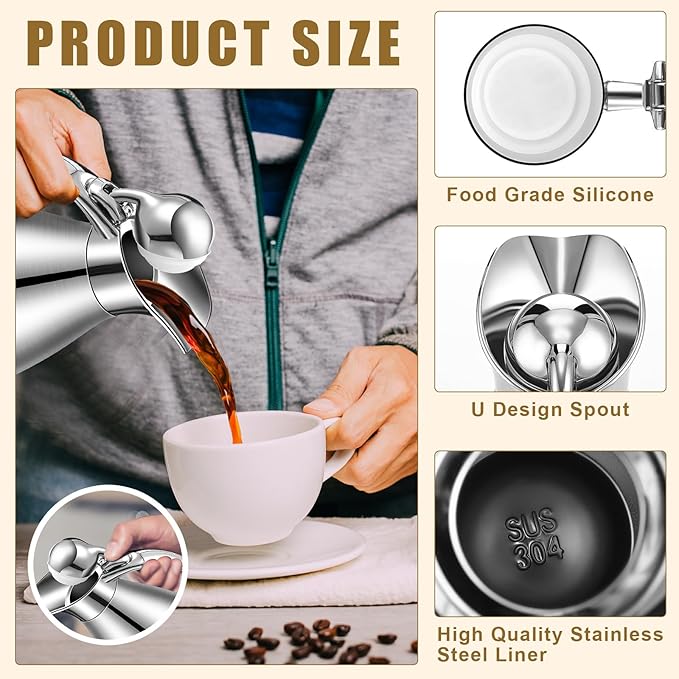 Uiifan 2 Pcs 68 oz Thermal Coffee Carafe Insulated Stainless Steel Coffee Carafe - Image 3